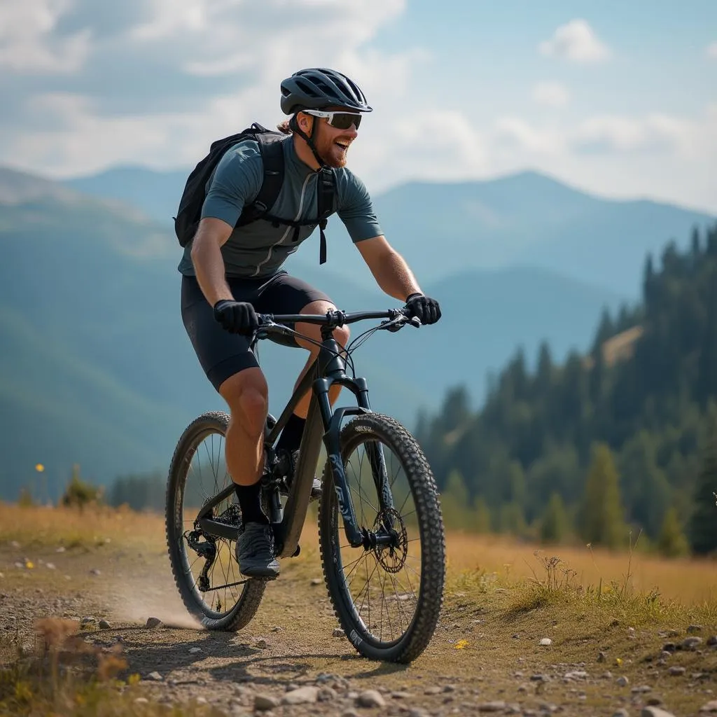 Profesionálny cyklista s novým horským bicyklom