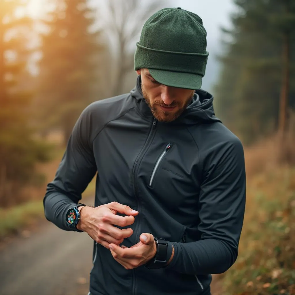 Bežec používajúci fitness tracker počas tréningu
